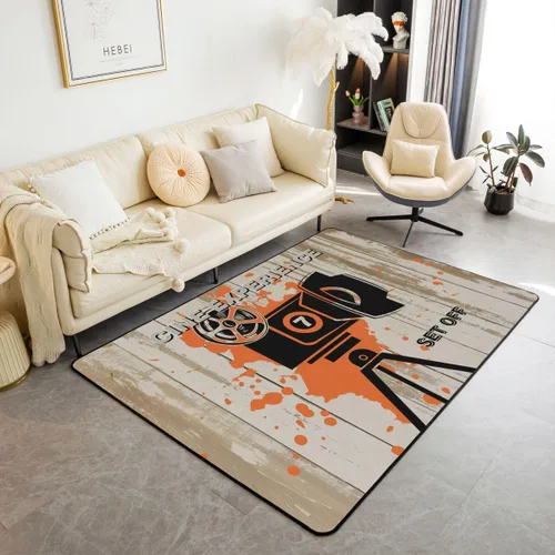 Vista 28 de Homewish Alfombra antideslizante de cine de teatro, alfombra de película retro con palomitas de maíz para interiores, alfombra de entrada, noche
