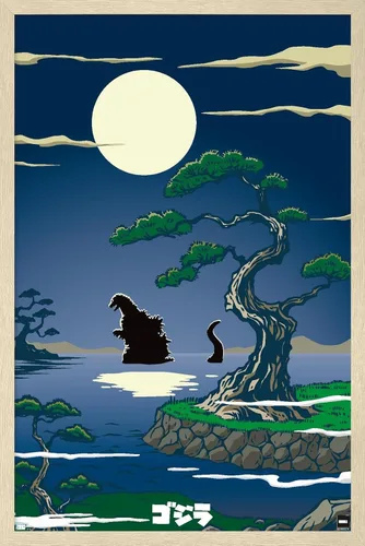 Vista 7 de Trends International Godzilla - Póster de pared de lago, 22.4 pulgadas de largo x 14.7 pulgadas, versión enmarcada en madera de granero