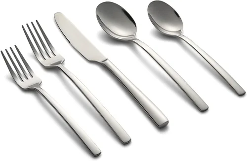 Vista 10 de Cambridge Beacon Black Satin - Juego de cubiertos de 20 piezas, acero inoxidable 18/0, apto para lavavajillas, utensilios de cocina, cuchillos