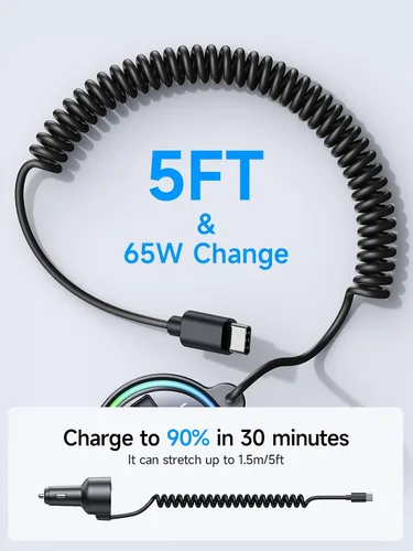 Vista 5 de Adaptador de coche de transmisor FM Bluetooth 5.4 de 77 W [PD3.0 65W+12W de carga rápida] Adaptador Bluetooth para automóvil