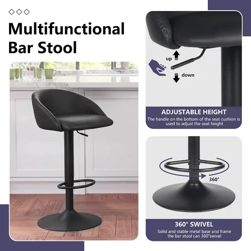 Vista 4 de YOUNIKE Bar Stools Set of 2 Kitchen Bar Chair Counter Height Barstool Black