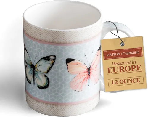 Vista 110 de Maison d' Hermine Taza de café con asas, tazas de porcelana fina de hueso, paquete de una taza de té para bebidas calientes, capuchino, latte
