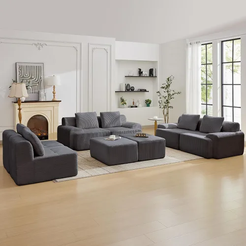 Vista 17 de Sofá modular modular con otomana móvil, sofá de asiento profundo con almohadas, cómodo sofá modular de nube para sala de estar, dormitorio y Blanco