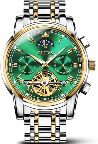Vista 9 de OLEVS Relojes automáticos de cuerda automática para hombre, fecha y día, calendario, relojes de acero inoxidable, movimiento de esqueleto