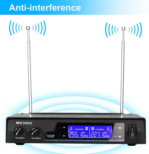 Vista 4 de MicrocKing Sistema de micrófono inalámbrico, micrófonos dinámicos de mano, rango de funcionamiento de 150 pies, 16 horas de uso continuo, ideal