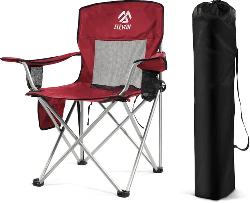 Vista 7 de Silla de camping Elevon, silla plegable portátil al aire libre con brazos, soporte para tazas y bolsa de transporte