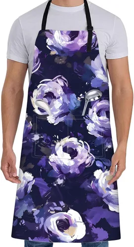 Vista 8 de Delantal floral de margaritas blancas para mujer, 28 x 33 pulgadas, delantales de cocina de primavera fresca con 2 bolsillos, tela Oxford, delantal