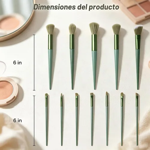 Vista 3 de Brochas de maquillaje, juego de brochas de maquillaje, 13 piezas de brochas de maquillaje para base, corrector para cejas, sombras de ojos, polvo