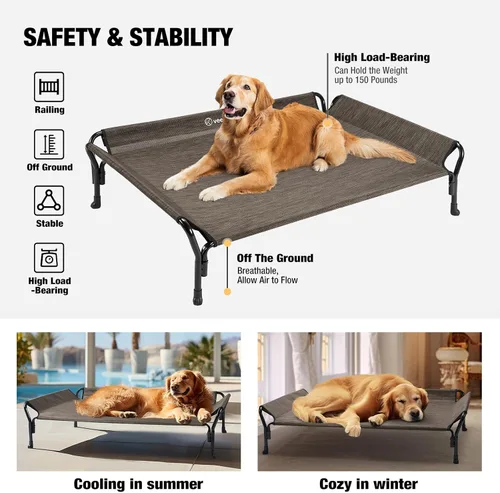 Vista 6 de Veehoo Cama elevada para perro de tamaño mediano, con pasamanos, antideslizante, a prueba de mordidas, lavable y transpirable de malla Teslin