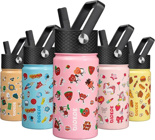 Vista 44 de BJPKPK Botella de agua con tapa con pajilla, botella de agua aislada de 15 onzas, botellas de agua de metal de acero inoxidable, termo reutilizable