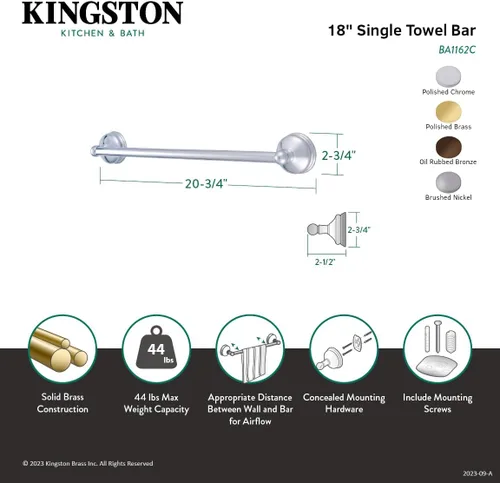 Vista 3 de Kingston Brass BA1162SN - Toallero vintage, 18 pulgadas, níquel cepillado