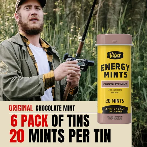 Vista 2 de Viter Energy Mentas con Cafeína 40mg de Cafeína, Vitaminas B, Sin Azúcar. (Menta Chocolate, 20 piezas, Paquete de 6)