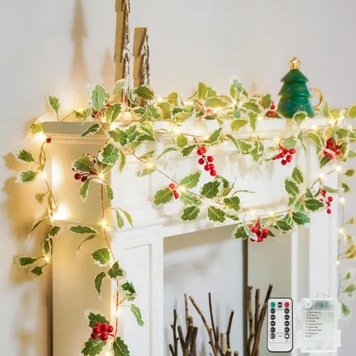 Vista 10 de suddus Willow Vine con luces de hadas funciona con pilas, 12 pies 40 luces LED artificiales con control remoto, cadena de luces colgantes