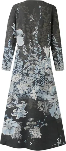 Vista 4 de Vestido floral para mujer, vestido de manga larga 2023, vestido tipo camiseta de verano y otoño, cuello redondo, vestido holgado tipo túnica