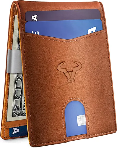 Vista 2 de Cartera Bulliant fina para hombre, cartera de piel para hombre con bolsillo delantero para tarjetas, 7 x 10 x 27cm (3" x 4.3"), 11 tarjetas+clip