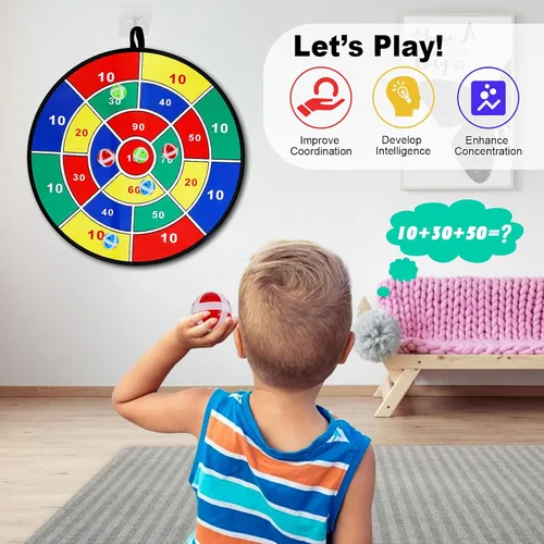 Vista 5 de Juego de Diana de Dardos para Niños - 29 pulgadas, Juegos de Mesa con 16 Pelotas Adhesivas, Juguetes de Verano para Interiores y Exteriores