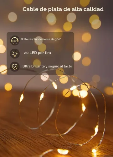 Vista 5 de Brightown - Paquete de 12 luces LED de hadas multicolor con pilas, resistentes al agua, cable plateado de 7 pies, 20 luces LED de luciérnagas