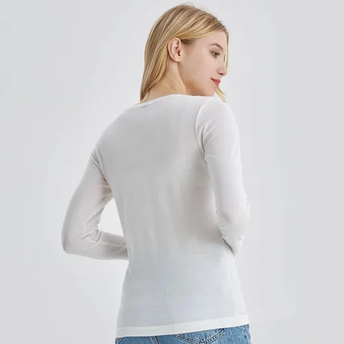 Vista 8 de 100% lana merino capa base mujer suave térmica manga larga camisa diaria Crema natural