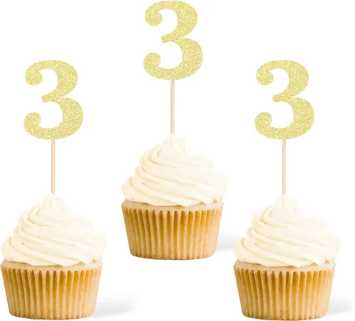 Vista 12 de Gexolenu 24 piezas doradas de doble cara para cupcakes de primer cumpleaños, decoración de pasteles, decoración de primera fiesta de cumpleaños Oro