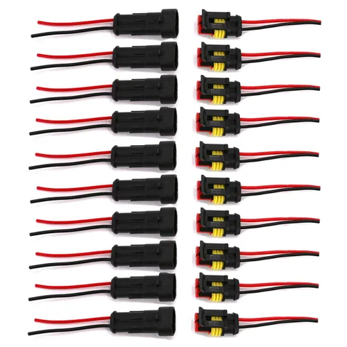 Vista 3 de Arnés de cables de conector eléctrico impermeable de 2 pines de 16 AWG para automóvil, camión, barco y otras conexiones de cables, paquete de 10 10