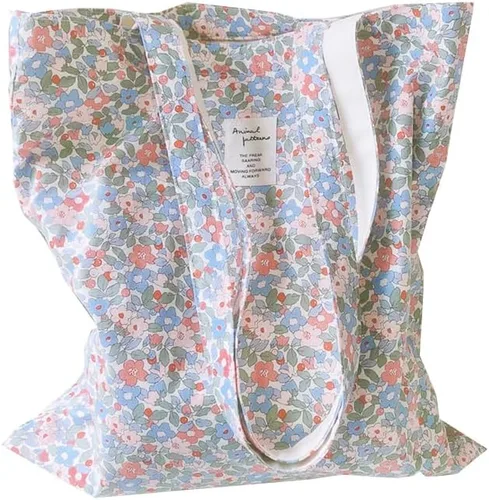 Vista 30 de Floral Canvas Tote Bag Double-Sided Printed Cloth Cotton Tote Floral Shoulder Bags for Beach Travel Shopping Grocery
