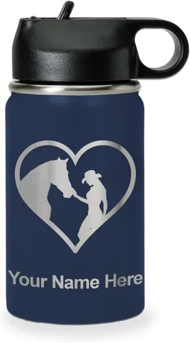Vista 17 de LaserGram Botella de agua personalizada, corazón de vaquera de caballo, acero inoxidable de doble pared aislada al vacío con popote superior, regalo