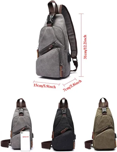 Vista 3 de Bolsa bandolera de lona, mochila cruzada, mochila de hombro casual para hombres y mujeres, actividades al aire libre, ciclismo, senderismo, viajes
