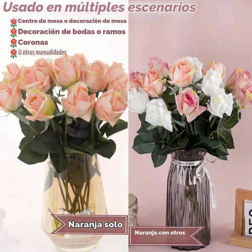 Vista 4 de 12 capullos de rosas artificiales medio abiertos, rosas de seda de tacto real de 17 pulgadas con flores parcialmente abiertas, flores artificiales