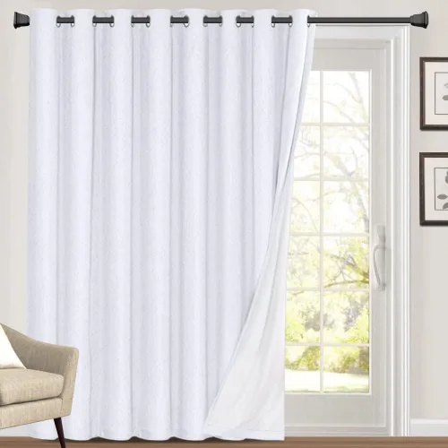 Vista 83 de Cortinas con textura de lino 100% opacas de 64 pulgadas de largo, juego de 2 paneles de cortinas de lino opacas con forro aislante térmico que Arena