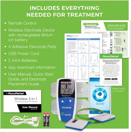 Vista 10 de AccuRelief - Unidad Tens Inalámbrica y Estimulador Muscular EMS - Incluye Masajador de Pulsos - Dispositivo de Alivio del Dolor con Control Remoto