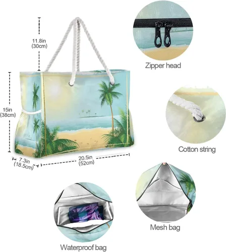 Vista 4 de senya Bolsas de playa grandes de lona, bolsa de hombro, Sealives, Sea World, bolsas resistentes al agua para gimnasio, viajes diarios