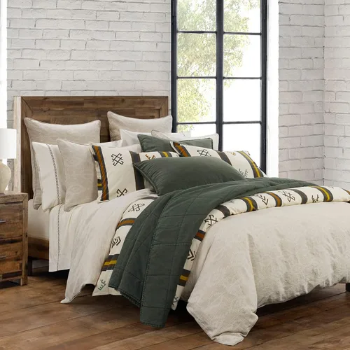 Vista 2 de HiEnd Accents Toluca - Juego de edredón de lona estilo occidental de 2 piezas, estampado de símbolos de la marca de ganado, juego de cama rústica