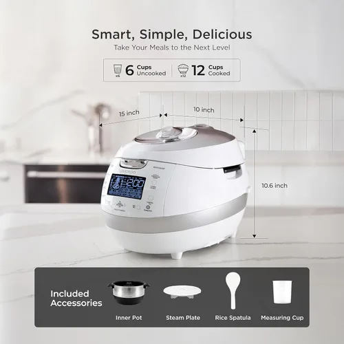 Vista 3 de CUCKOO Arrocera de alta presión de 6 tazas sin cocer / 12 tazas cocidas con tecnología de calentamiento por inducción, arrocera versátil con 16