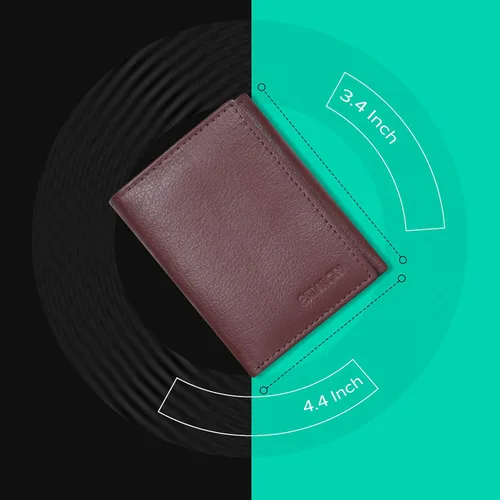 Vista 6 de Billetera de tres pliegues para hombre Cartera de piel auténtica con bloqueo RFID con 9 ranuras para tarjetas