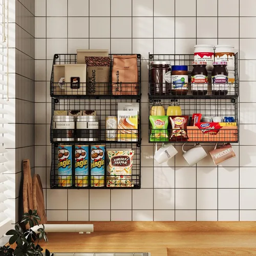 Vista 7 de X-cosrack Organizador de aperitivos desmontable apilable de 3 niveles (tamaño grande), exhibición de encimera/estante montado en la pared con 5