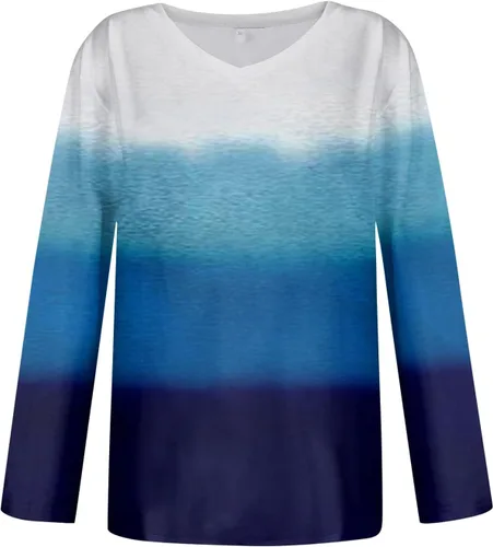 Vista 3 de Sudadera de manga larga con cuello en V para mujer, a la moda de otoño 2023, con estampado, cómodas, elegantes, casuales, holgadas