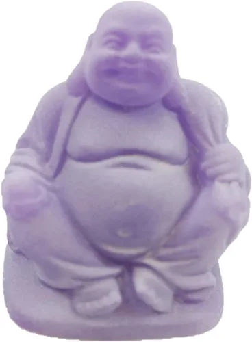 Vista 7 de Feng Shui - Juego de 6 figuras de Buda moradas de 3 pulgadas, color marfil, con cara feliz que brilla en la oscuridad, estatua de cristal verde