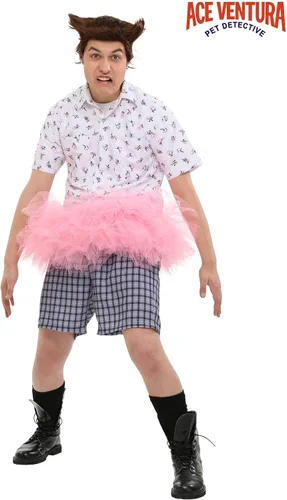 Vista 2 de Ace Ventura Adult Pink Tutu Costume Mens, Wacky Classic Movie Halloween Outfit with Wig