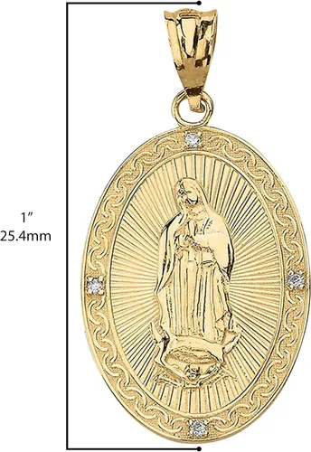 Vista 3 de Colgante de oro amarillo de 10 quilates y 14 quilates con medalla ovalada milagrosa de Guadalupe (pequeño)