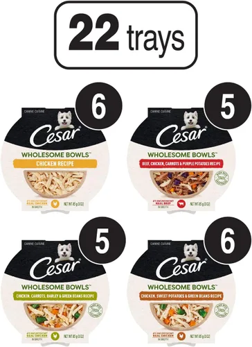 Vista 2 de Cesar Wholesome Bowls - Alimento húmedo para perros adultos, paquete variado, comida húmeda para perros, 3 onzas, cuencos, 22