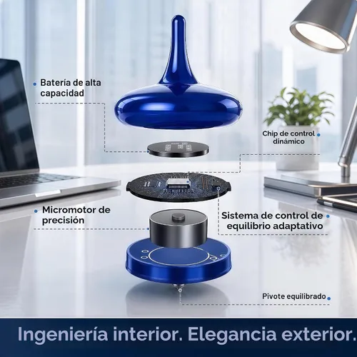 Vista 3 de Tapa giratoria eléctrica con base de vidrio, giro sin fin de 4 horas, espectáculo de luz LED para concentración, calma y creatividad, regalo Azul