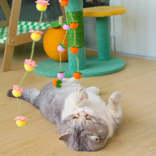 Vista 2 de Juguete de varita para gatos con campana, palo de bambú para gatos juguetones, caqui naranja