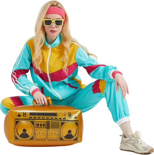 Vista 7 de Conjunto deportivo de los años 80 para hombres y mujeres, conjunto de rompevientos retro de los años 80 y 90 para hombres, traje deportivo