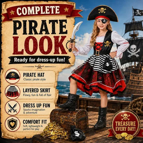 Vista 4 de Disfraz de pirata para niñas de Halloween