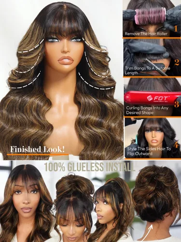 Vista 4 de Julia Hair Pre Everything - Pelucas de cabello humano con encaje frontal HD de 13x4, sin pegamento, pre despuntadas, pre cortadas, balayage