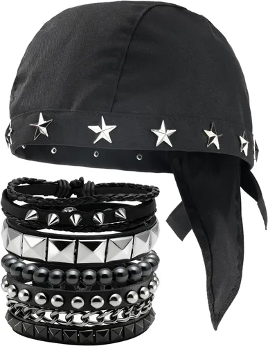 Vista 19 de Eigso Juego de 4 pulseras de cuero punk, con tachuelas de roca para hombres y mujeres, estilo retro, clásico, con pinchos, de metal, para hombre