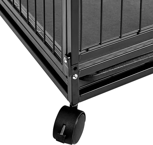 Vista 4 de Amazon Basics - Perrera portátil resistente apilable para perros y mascotas con bandeja, negro, 24.0"L x 28.0"W x 37.0"H