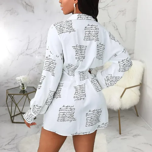Vista 5 de Vestidos de camisa para mujer, camisetas sexis con botones, vestido colorido con cuello de manga larga, estampado floral, camiseta suelta