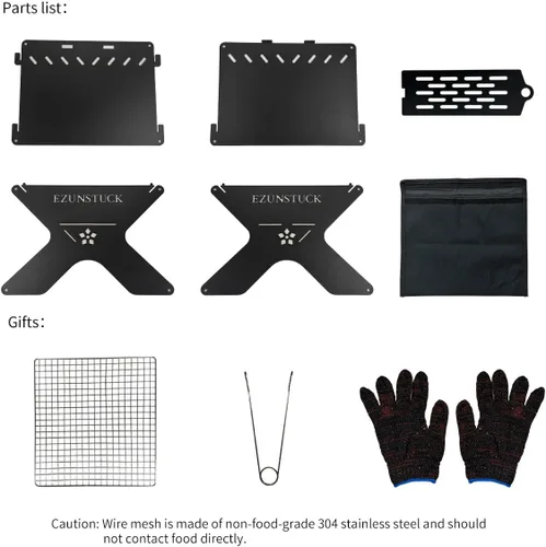 Vista 6 de Parrilla de fogata de campamento, parrilla de carbón plegable portátil (con bolsa de tela Oxford) adecuada para camping, picnics, fiestas de fogata