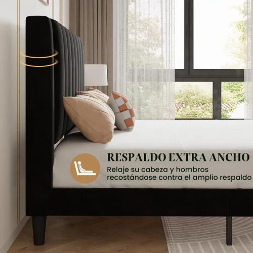 Vista 6 de SHA CERLIN Marco de cama individual con plataforma tapizada de terciopelo con cabecero, soporte de listones de madera resistente, base de colchón